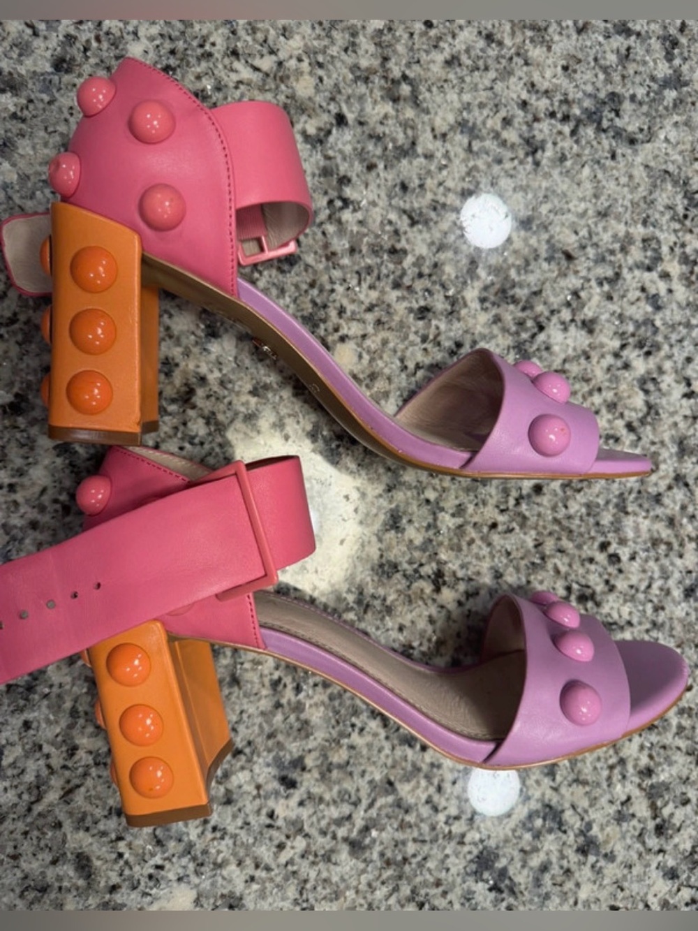 Cecelia New York Gail Studded Block Heel Sandals Pink Purple Orange Size 8.5
